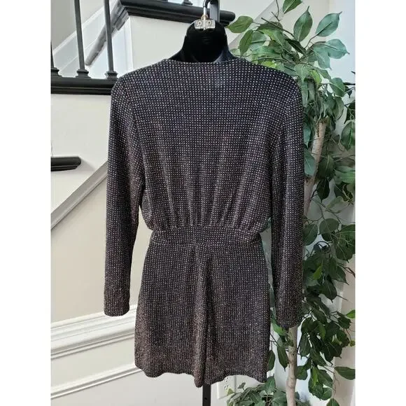 Dorothy Perkins Romper Womens Size 10 Black Glitter Long Sleeve Wrap V Neck - Picture 3 of 12